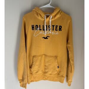 Hollister Men's Embroidered Hoodie Sweatshirt Yellow Size Med